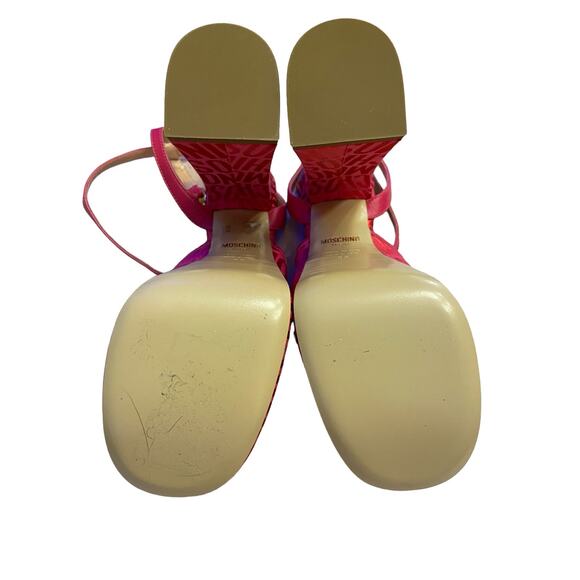 MOSCHINO Logo Jacquard Platform Sandals Canvas Party Statement Evening Sexy Sz 7 - Picture 9 of 13